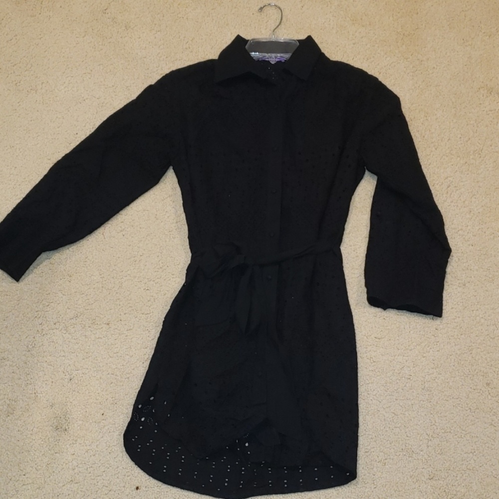 Black eyelet dress with tie waist